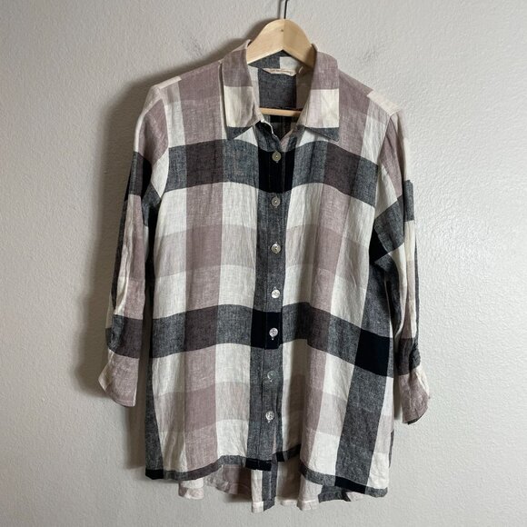 Soft Surroundings Womens Large Plaid Linen Blend Carreaux Tunic Shirt Zip Back - Picture 1 of 10